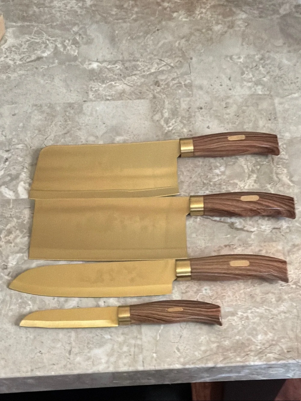 Plys Gold-Tone 4-Piece Kitchen Knife Set with Wood Handles